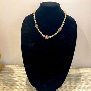 Murano Italian pink, black and clear beaded necklace from 1980s